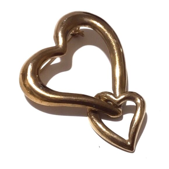 Vintage Gold Tone Double Heart Link Dangle Brooch - Picture 4 of 5